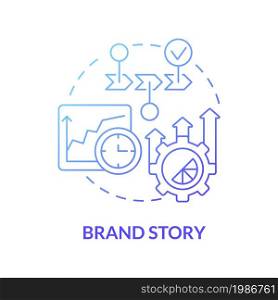 Brand story blue gradient concept icon. Narrative advertising for company. Business narrative. Brand planning abstract idea thin line illustration. Vector isolated outline color drawing. Brand story blue gradient concept icon