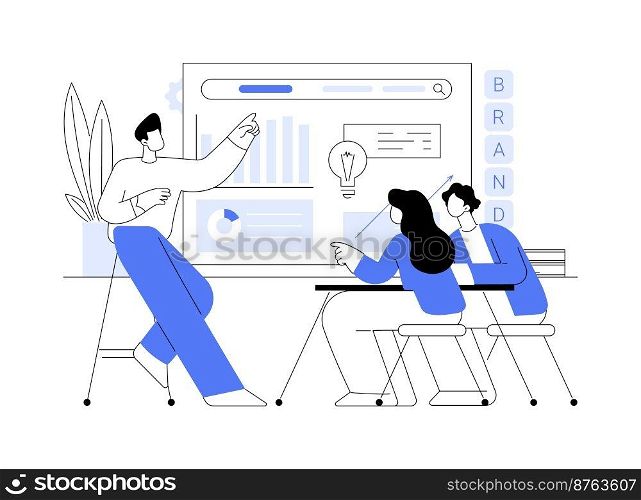 Branded workshop abstract concept vector illustration. Branded presentation, workshop organized by brand, marketing promo event, product placement, quality demonstration abstract metaphor.. Branded workshop abstract concept vector illustration.