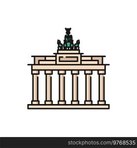 Brandenburg Gate, German tourism, history and culture tour landmark isolated color outline icon. Vector Germany travel icon, Berlin tourism emblem. Brandenburg Gate, German travel landmark icon