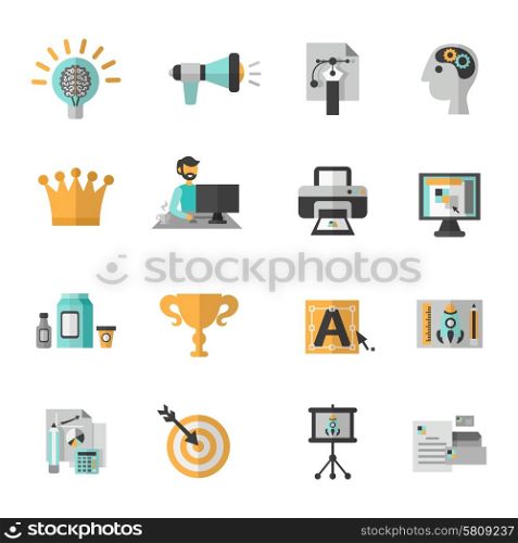 Branding creative business idea icon flat set isolated vector illustration. Branding Icon Flat Set