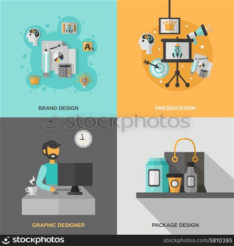 Branding design concept set with graphic designer presentation flat icons isolated vector illustration. Branding Icons Set