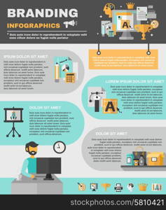 Branding infographics set with designer creative process brainstorm symbols vector illustration. Branding Infographics Set