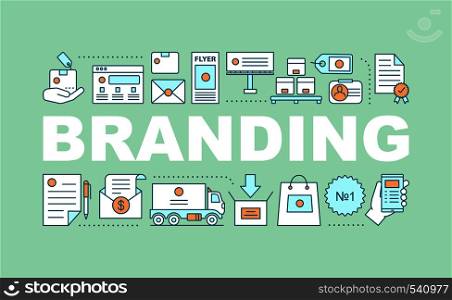 Branding word concepts banner. Advertising. Logo design. Isolated lettering typography idea with linear icons. Marketing tools. Graphic design service. Vector outline illustration. Branding word concepts banner