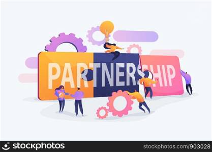 Brands cooperating. Marketing strategy. Organisations collaboration. Partnership and agreement, cooperation and teamwork, business partners concept. Vector isolated concept creative illustration. Partnership concept vector illustration