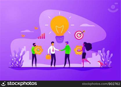 Brands partnership. Business success. Marketing strategy. Working team collaboration, enterprise cooperation, colleagues mutual assistance concept. Vector isolated concept creative illustration.. Collaboration concept vector illustration