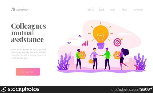 Brands partnership. Business success. Marketing strategy. Working team collaboration, enterprise cooperation, colleagues mutual assistance concept. Website homepage header landing web page template... Collaboration landing page template