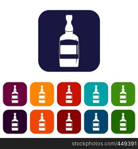 Brandy bottle icons set vector illustration in flat style In colors red, blue, green and other. Brandy bottle icons set flat