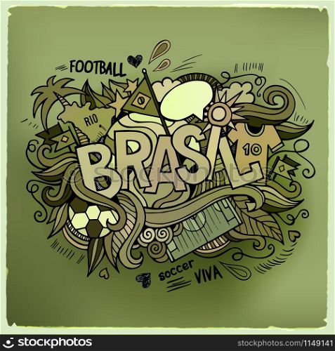 Brasil Summer Vector hand lettering and doodles elements background