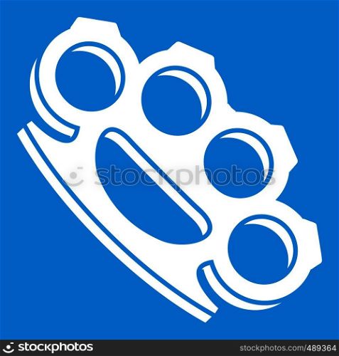 Brass knuckles icon white isolated on blue background vector illustration. Brass knuckles icon white