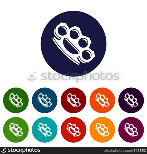 Brass knuckles set icons in different colors isolated on white background. Brass knuckles set icons