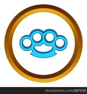 Brass knuckles vector icon in golden circle, cartoon style isolated on white background. Brass knuckles vector icon