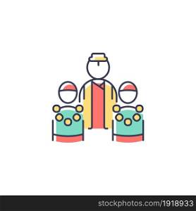 Bratabandha ceremony RGB color icon. Upanayana festival in Nepal. Beginning of manhood. Religious ritual of initiation. Sacred rite for boys. Isolated vector illustration. Simple filled line drawing. Bratabandha ceremony RGB color icon