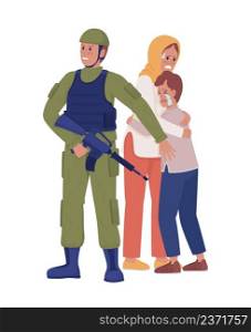Brave soldier semi flat color vector characters. Standing figures. Full body people on white. Militant defending people simple cartoon style illustration for web graphic design and animation. Brave soldier semi flat color vector characters