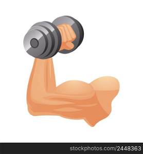 Brawny Caucasian arm with dumbbell isolated vector illustration. Brawny arm with dumbbell