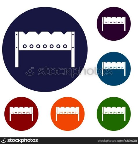 Brazier icons set in flat circle red, blue and green color for web. Brazier icons set