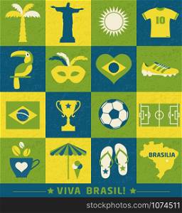 Brazil background.. Brazil icon set. Collage style in square.