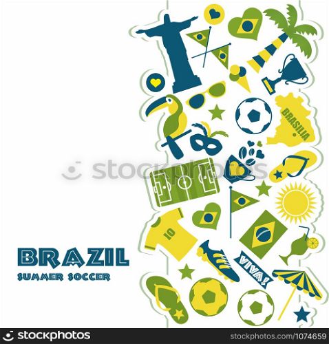 Brazil background. Illustration of Brazil with icons in frame