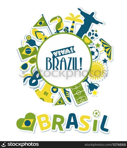 Brazil background.. Illustration of Brazil with icons in frame