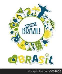 Brazil background.. Illustration of Brazil with icons in frame