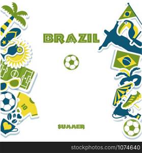 Brazil background. Illustration of Brazil with icons on frame