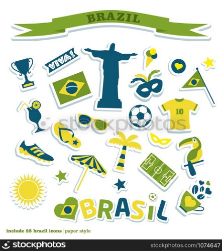 Brazil background. Vector Illustration of Brazil with symols icons set