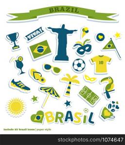 Brazil background. Vector Illustration of Brazil with symols icons set