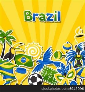 Brazil background with sticker objects and cultural symbols. Brazil background with sticker objects and cultural symbols.