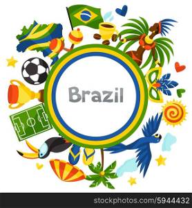 Brazil background with stylized objects and cultural symbols. Brazil background with stylized objects and cultural symbols.