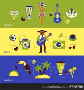 Brazil banner set with carnival and tourism symbols isolated vector illustration