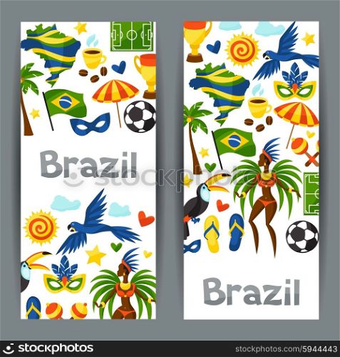 Brazil banners with stylized objects and cultural symbols. Brazil banners with stylized objects and cultural symbols.
