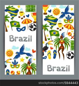 Brazil banners with stylized objects and cultural symbols. Brazil banners with stylized objects and cultural symbols.