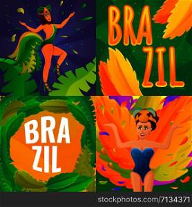 Brazil carnival banner set. Cartoon illustration of brazil carnival vector banner set for web design. Brazil carnival banner set, cartoon style