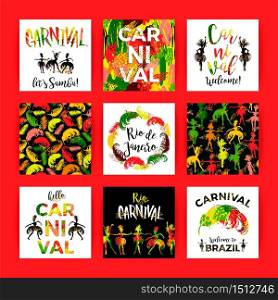 Brazil Carnival. Bright festive templates for carnival concept in trending abstract style. Vector illustration.. Brazil Carnival. Bright festive templates.