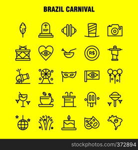 Brazil Carnival Line Icon Pack For Designers And Developers. Icons Of Tea, Cup, Coffee, Tablet, Currency, Coin, Money, Cannon, Vector