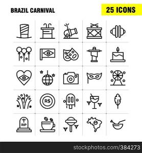 Brazil Carnival Line Icon Pack For Designers And Developers. Icons Of Tea, Cup, Coffee, Tablet, Currency, Coin, Money, Cannon, Vector