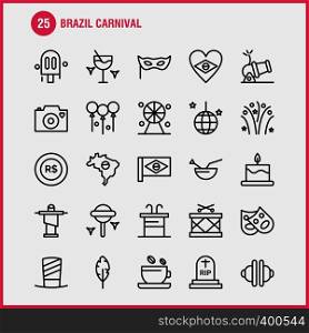Brazil Carnival Line Icon Pack For Designers And Developers. Icons Of Tea, Cup, Coffee, Tablet, Currency, Coin, Money, Cannon, Vector