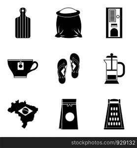 Brazil coffee icon set. Simple set of 9 brazil coffee vector icons for web design isolated on white background. Brazil coffee icon set, simple style