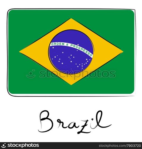Brazil country flag doodle with text isolated on white