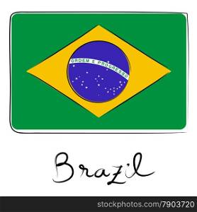 Brazil country flag doodle with text isolated on white