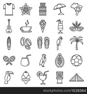 Brazil country icons set. Outline set of brazil country vector icons for web design isolated on white background. Brazil country icons set, outline style