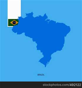 Brazil Country Map with Flag over Blue background. Vector EPS10 Abstract Template background
