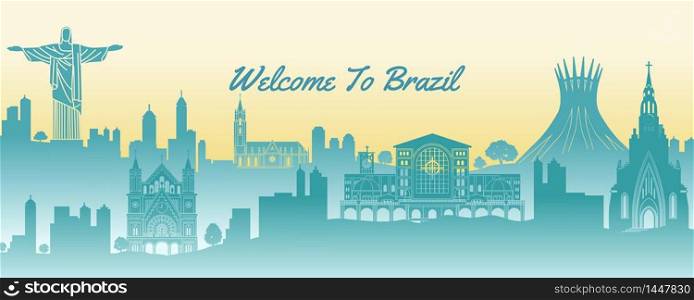 Brazil famous landmark with blue and white color design,vector illustration