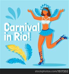 Brazil festival social media post mockup. Carnival in Rio phrase. Web banner design template. Traditional celebration booster, content layout with inscription. Poster, print ads and flat illustration