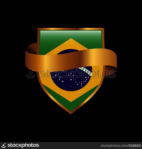 Brazil flag Golden badge design vector