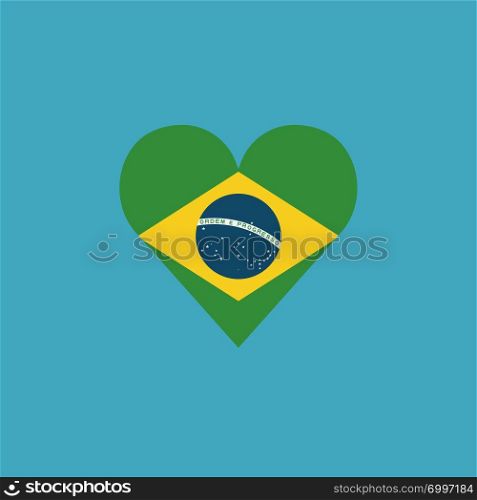 Brazil flag icon in a heart shape in flat design. Independence day or National day holiday concept.