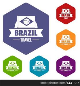 Brazil flag icons vector colorful hexahedron set collection isolated on white. Brazil flag icons vector hexahedron