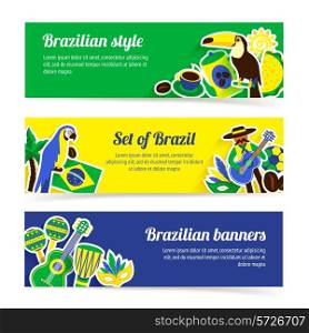 Brazil horizontal banner set with brazilian music nature and travel symbols isolated vector illustration