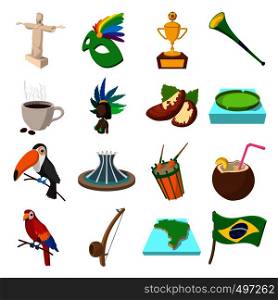 Brazil icons in cartoon style for web and mobile devices. Brazil icons cartoon