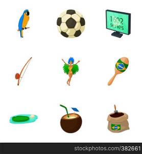 Brazil icons set. Cartoon illustration of 9 Brazil vector icons for web. Brazil icons set, cartoon style