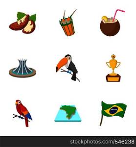 Brazil icons set. Cartoon illustration of 9 Brazil vector icons for web. Brazil icons set, cartoon style